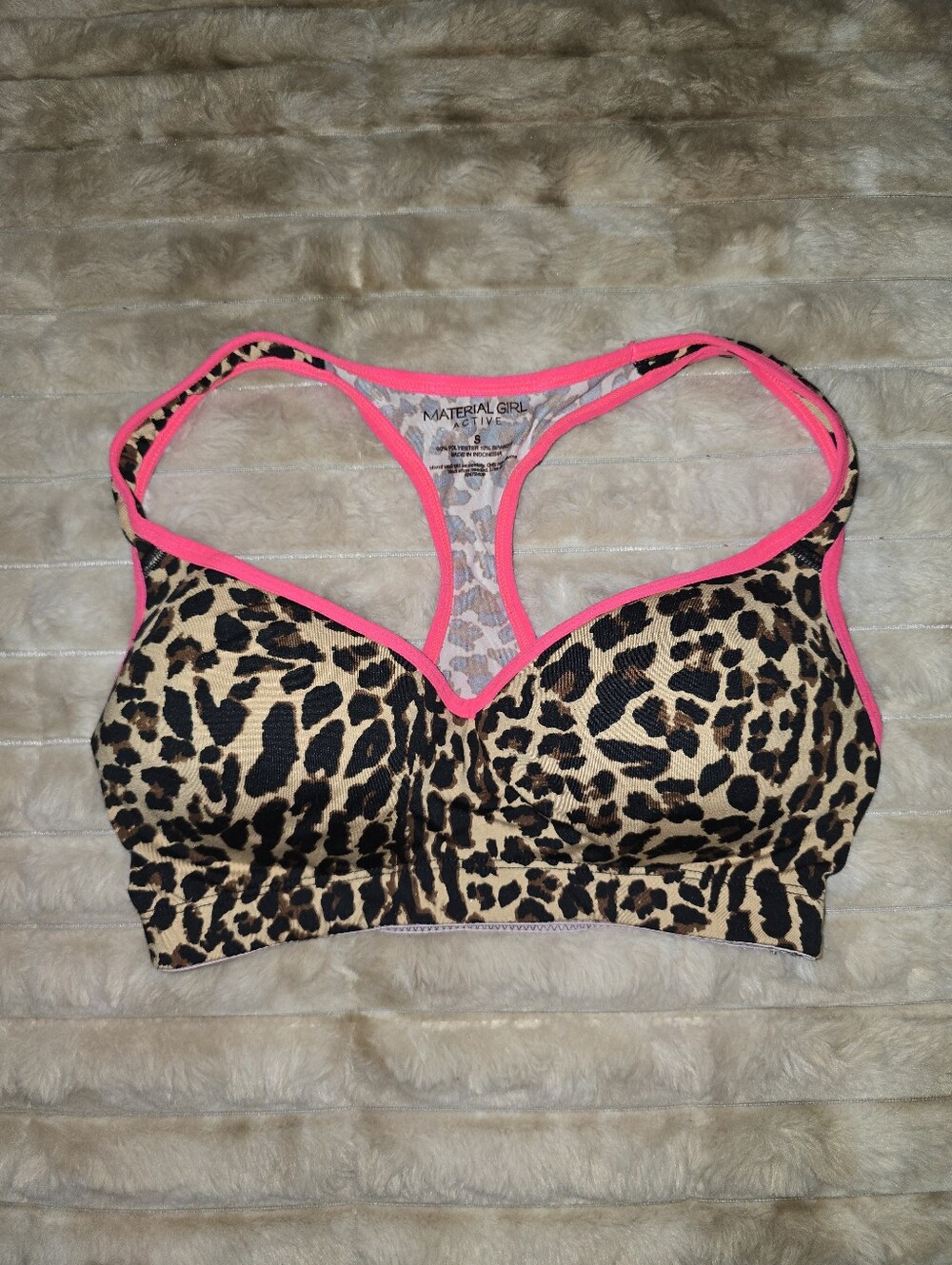 Material Girl Leopard Print Wireless Bra with Neon Pink Trim